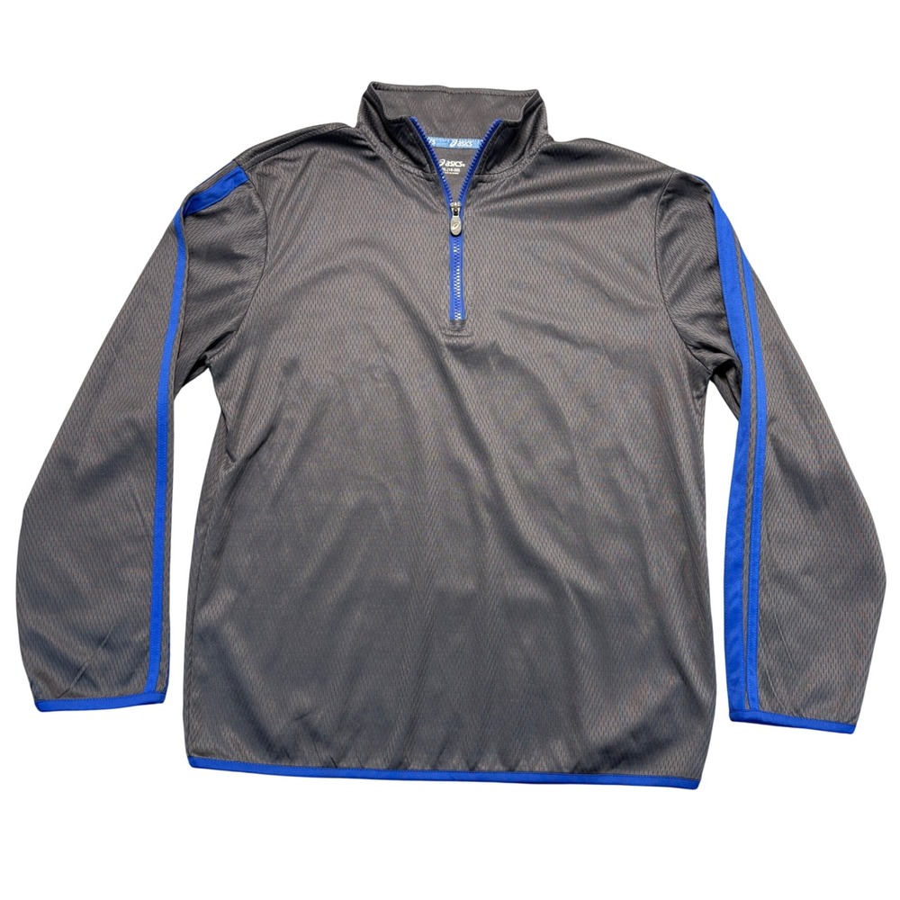 Asics Boys XL 18-20 Quarter Zip Pullover Gray Blue Athletic Mesh Long Sleeve Top